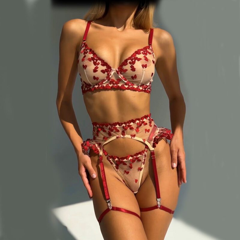 4 PCs Set Love Embroidered Slutty Lingerie Bra - Image 2