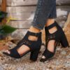 New High Square Heel Hollow Roman Shoes With Back Zipper Design Summer Fashion Sandals For Women - Image 2